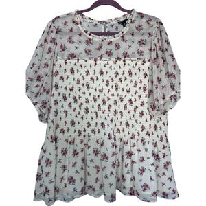 Torrid Chiffon Ruffle Mock Neck Smocked Crop Top Rose Floral 3X Ivory